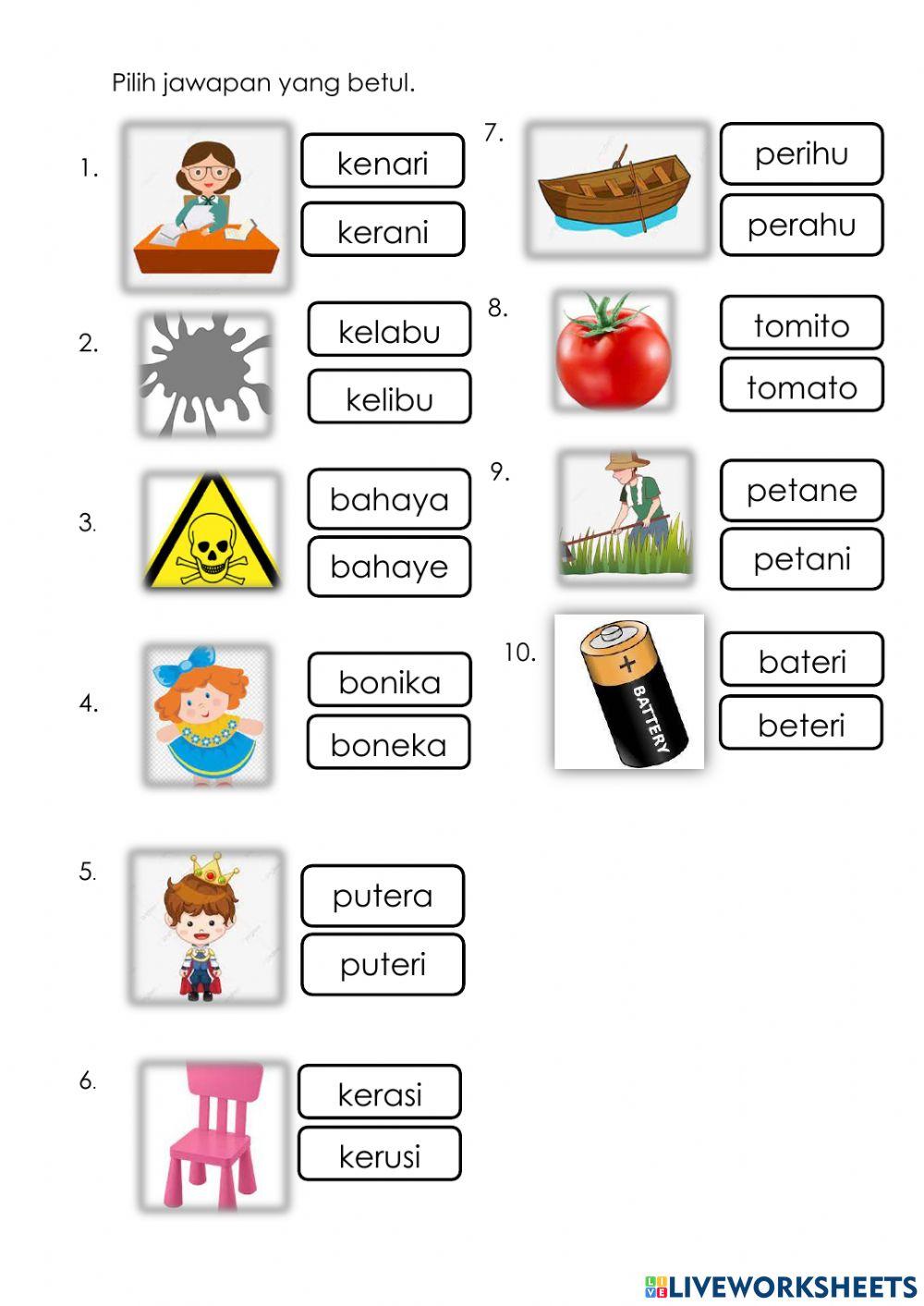 Pilih suku kata yang betul