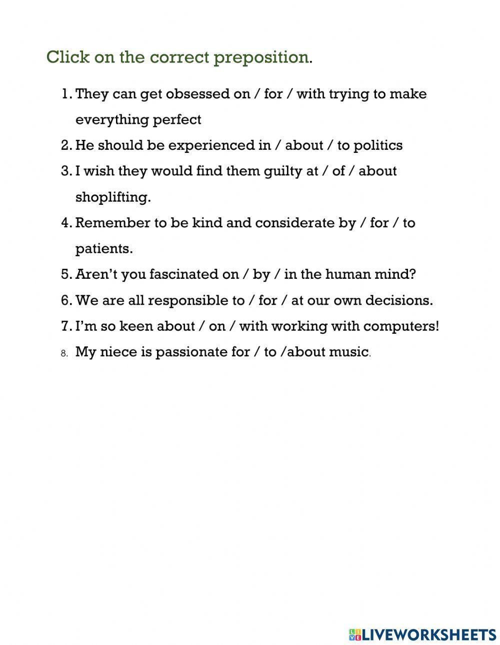 Adjectives and prepositions A