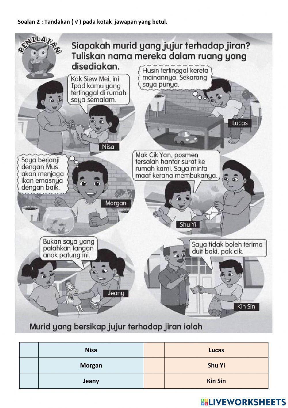 Pendidikan moral - jujur terhadap jiran