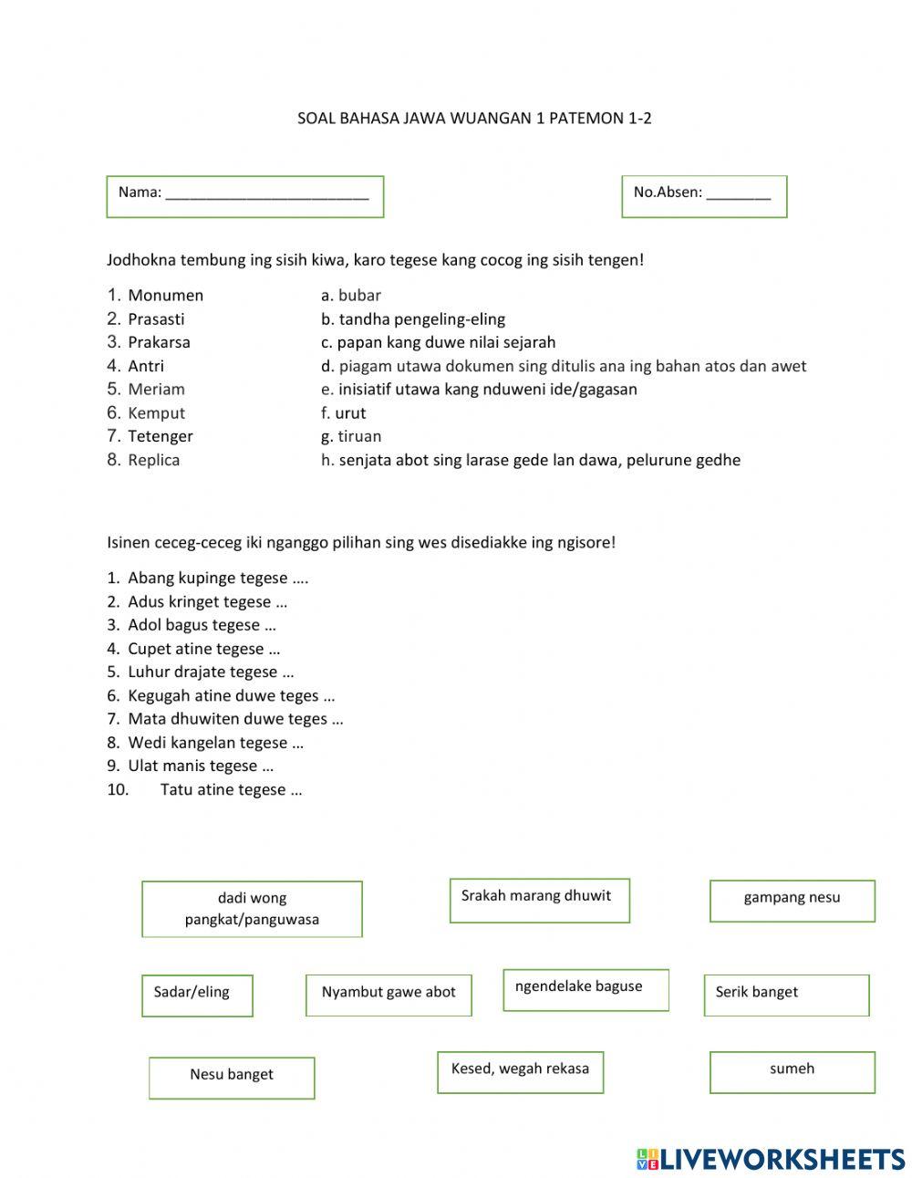 Bahasa Jawa Wulangan 1 Patemon 1-2
