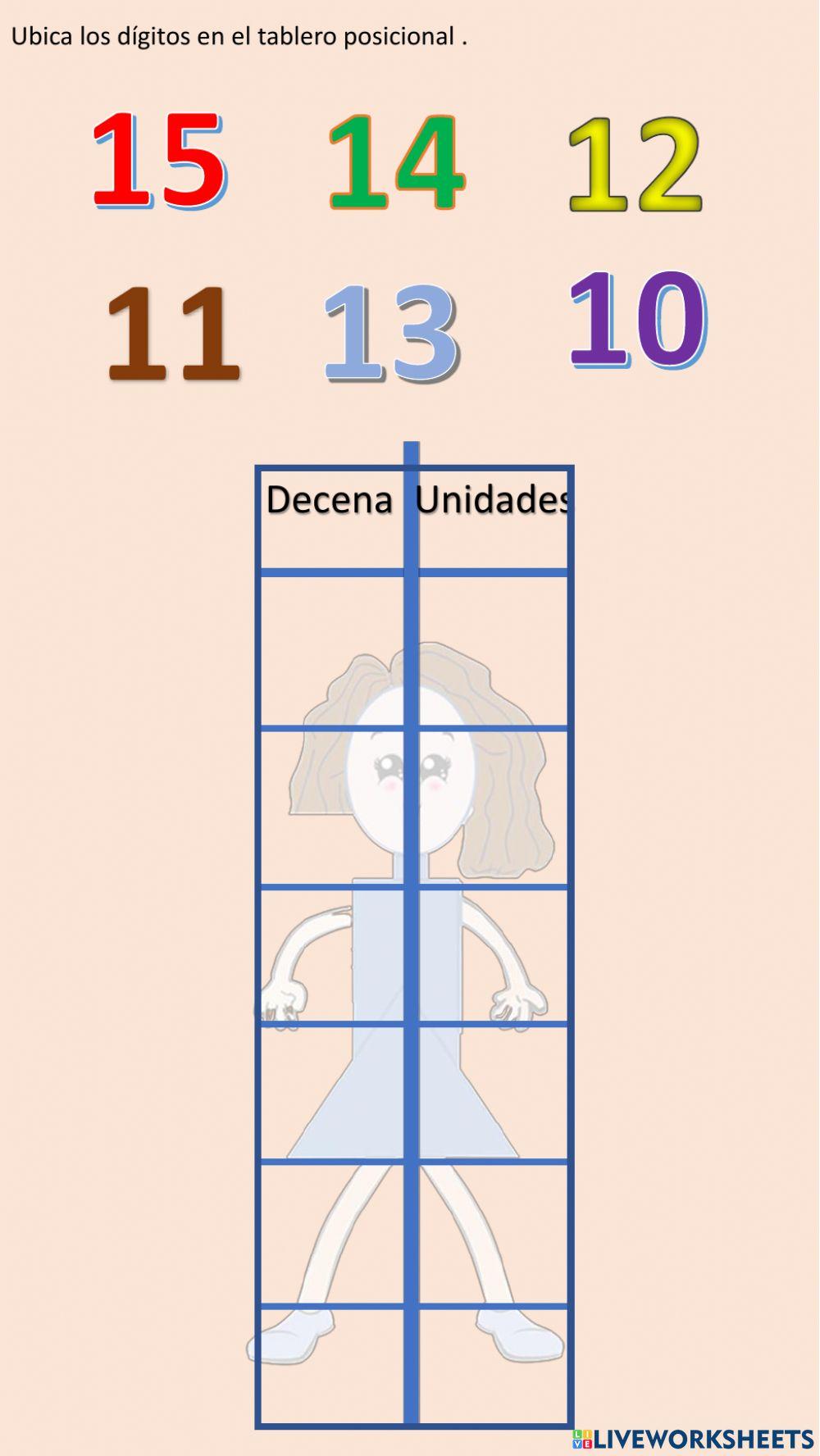 Ubica los dígitos en el tablero posicional.