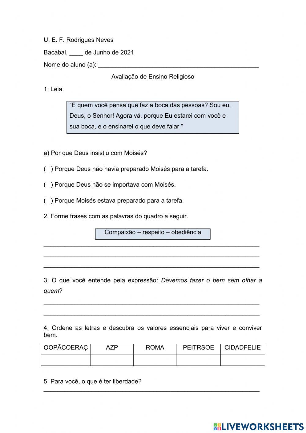 Ensino religioso - 3º ano