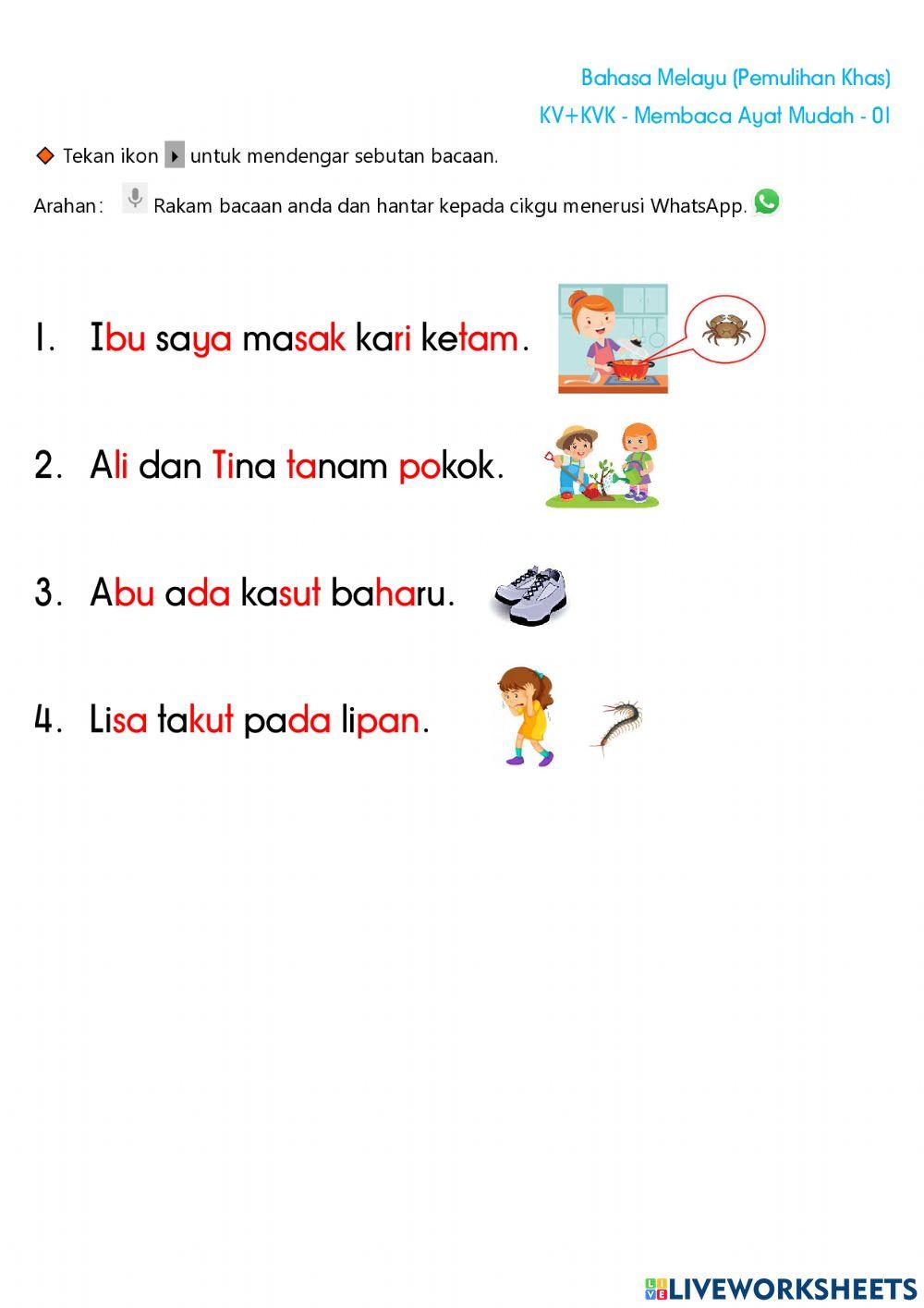 Perkataan KV+KVK (Ayat Mudah)