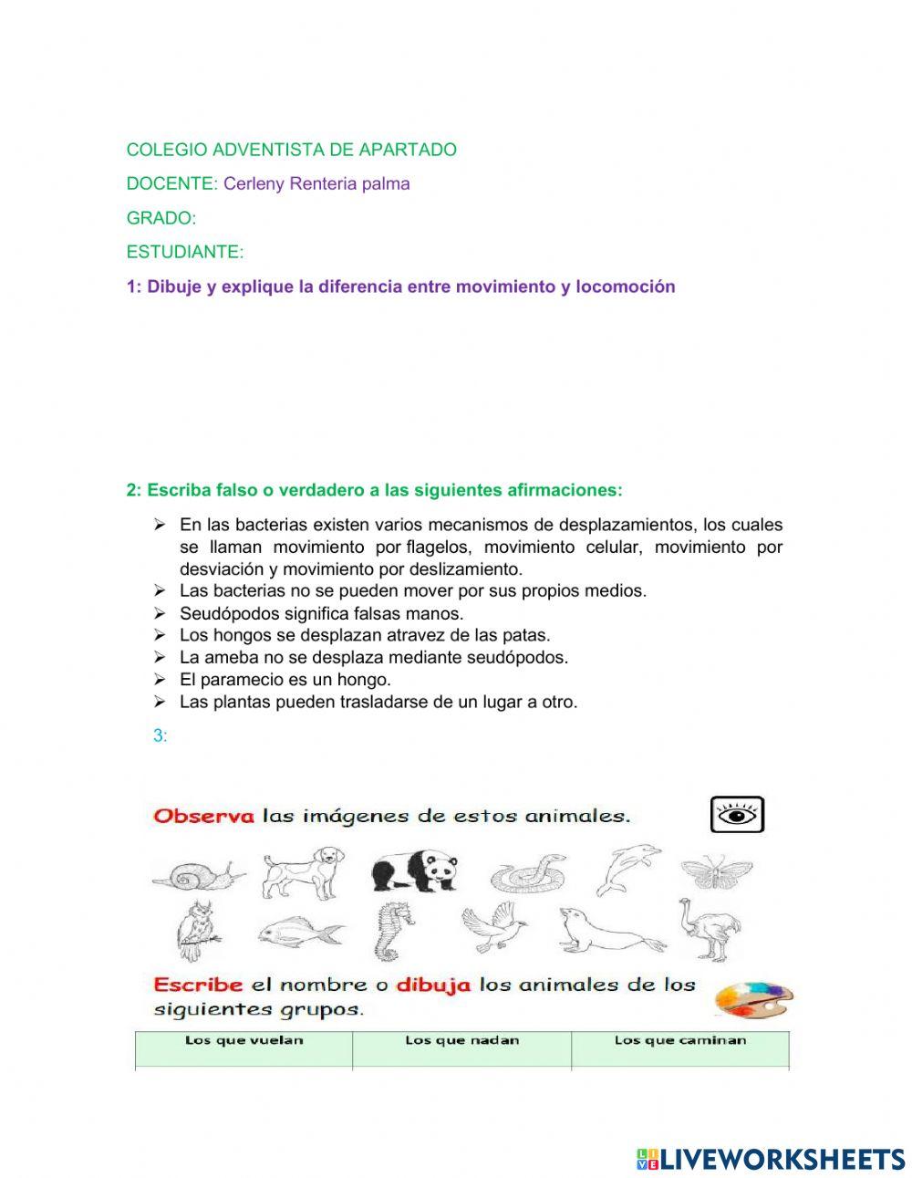 LOCOMOCION Y MOVIMIENTO EN LOS SERES VIVOS