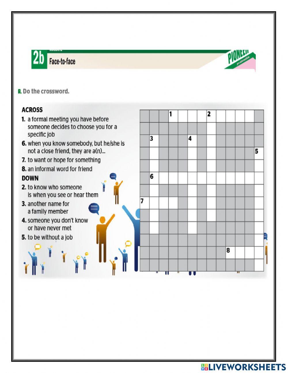Pioneer workbook 2d DO THE CROSSWORD worksheet Live Worksheets