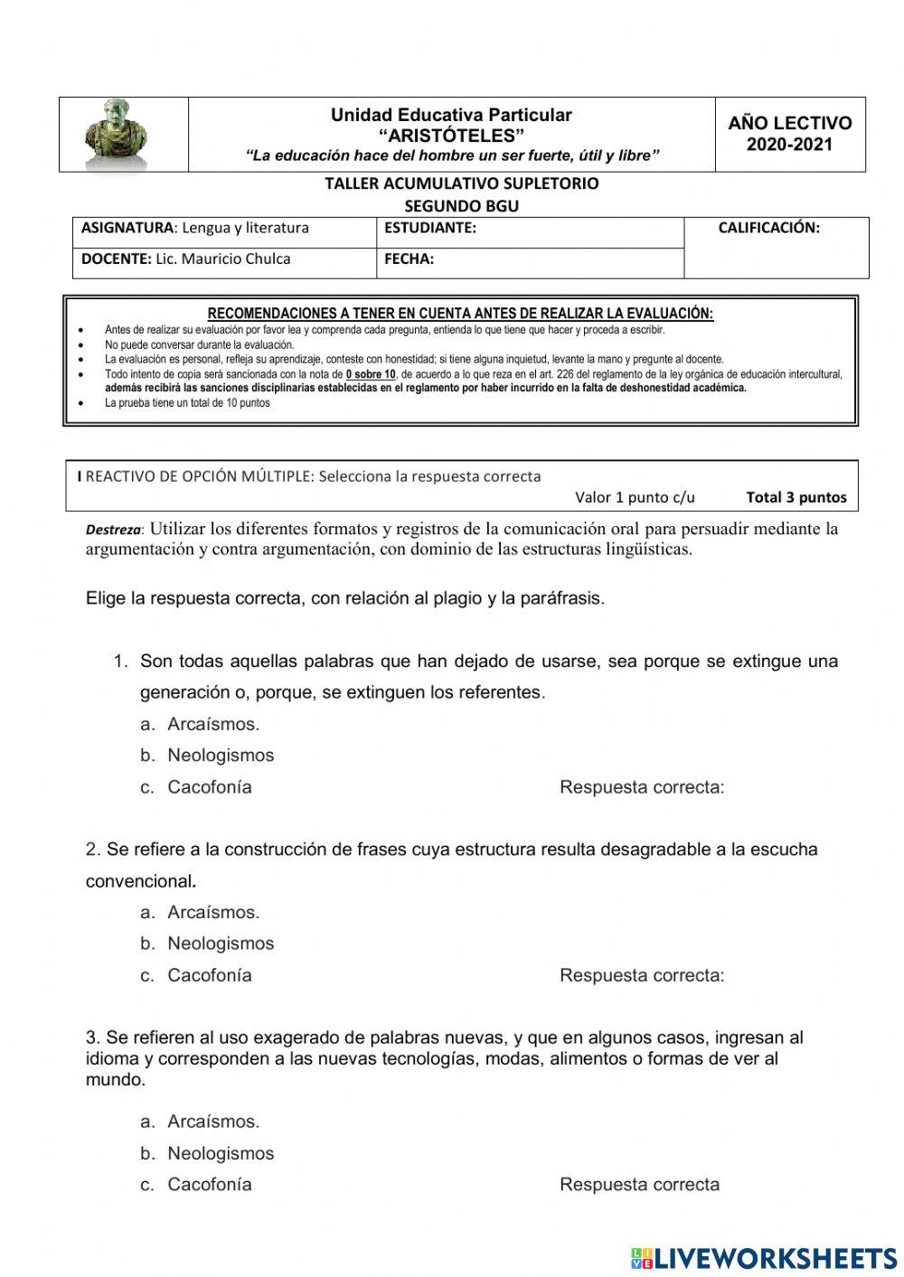 Taller supletorio segundo bgu