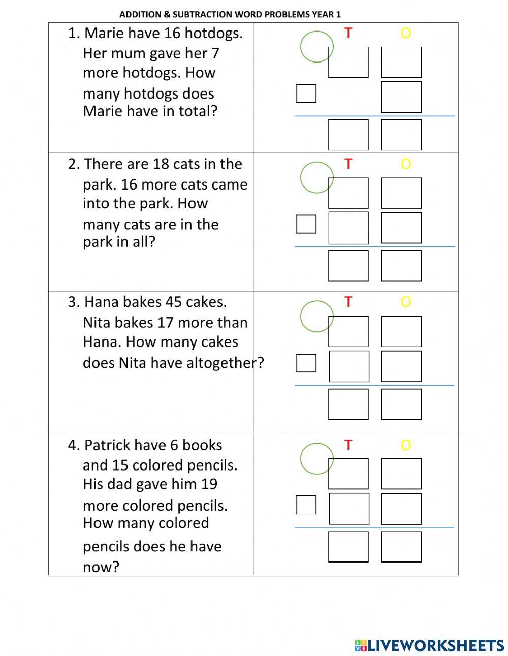 Addition & subtraction year 1 problem solving