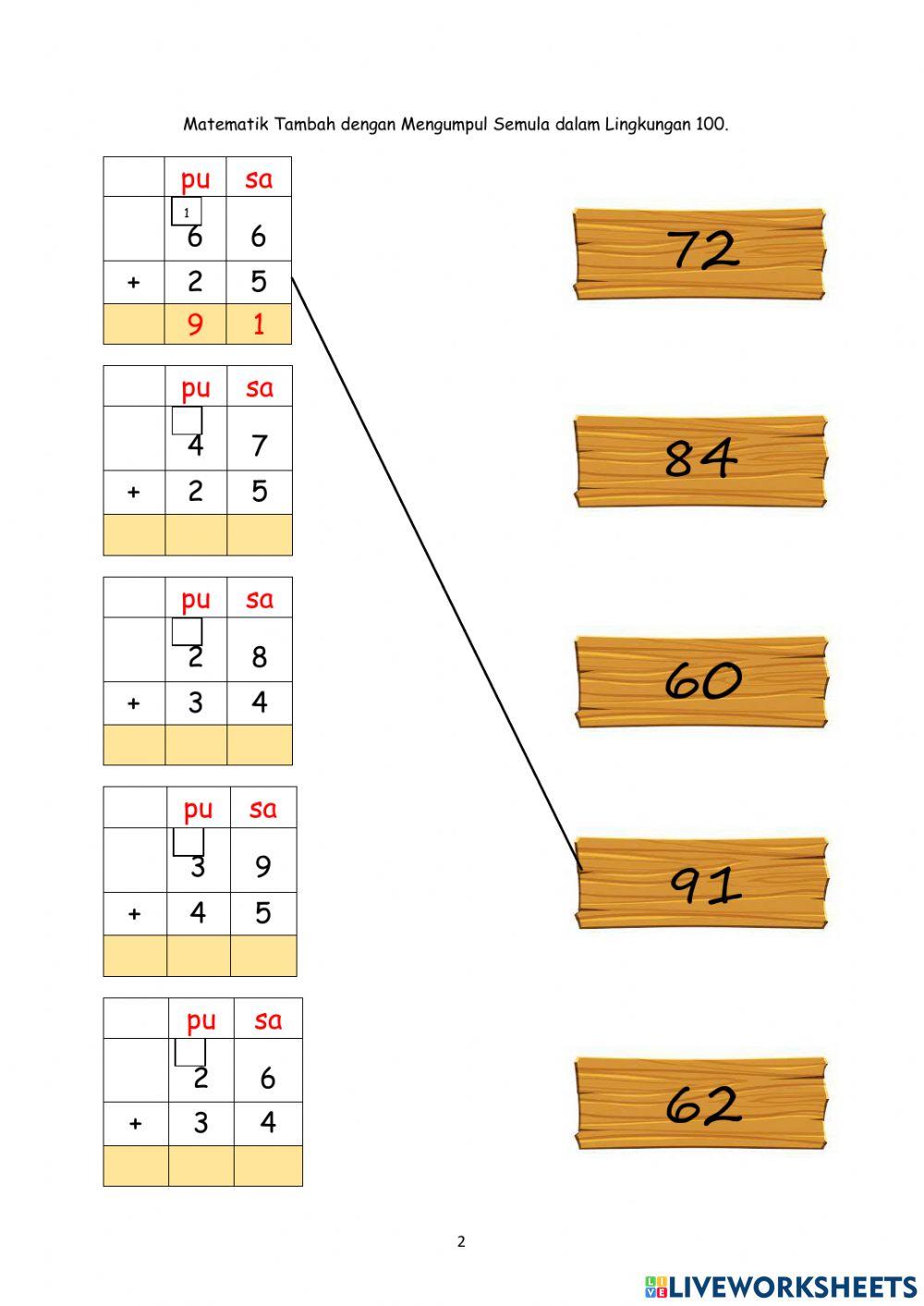 Matematik Tambah dalam Lingkungan 100 Pemulihan