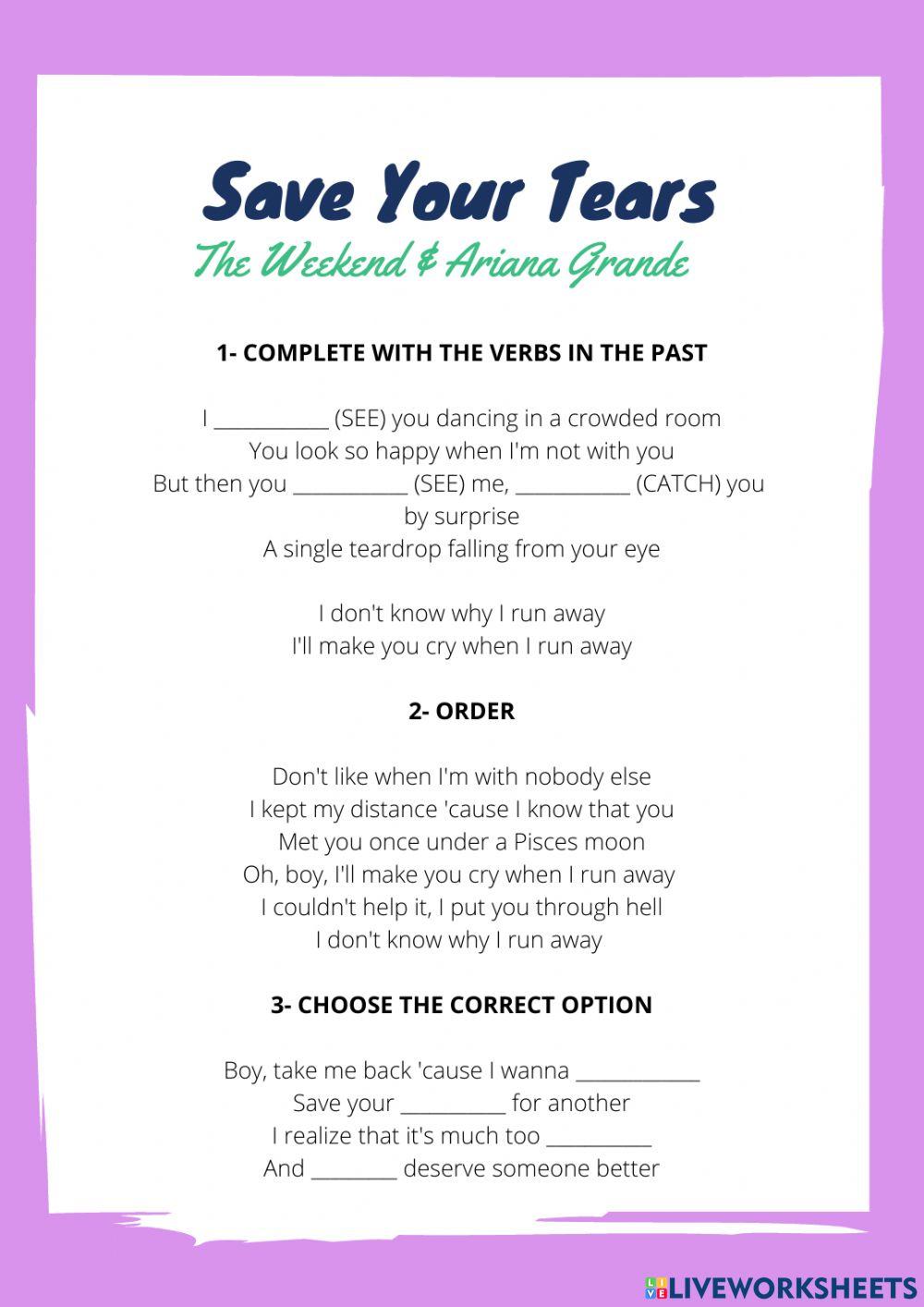 save-your-tears-exercise-live-worksheets