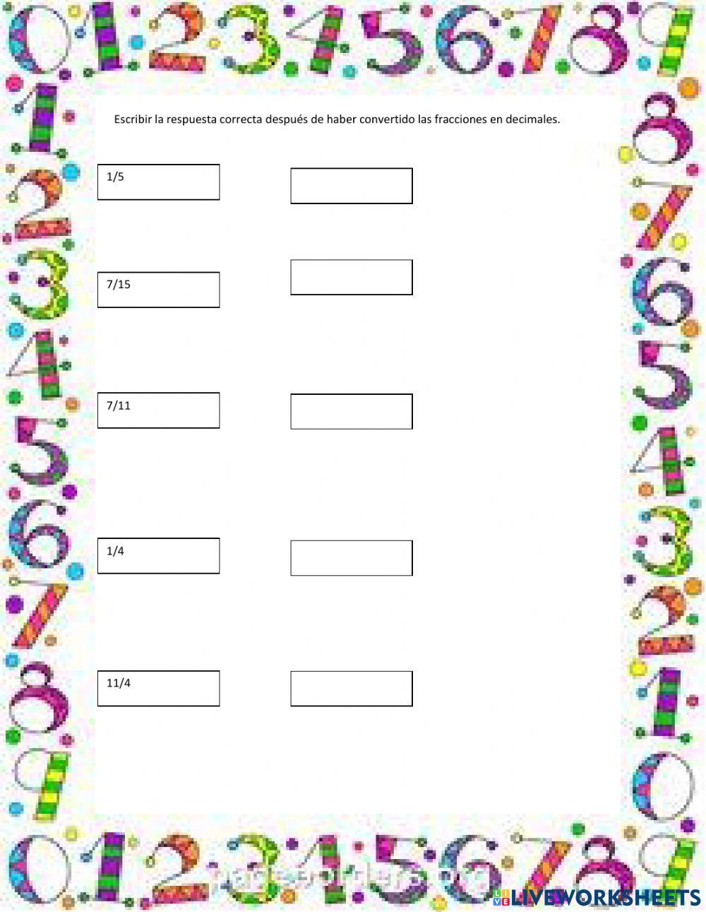 Expresion decimal de fracciones- formato decimal de fracciones ejercicios