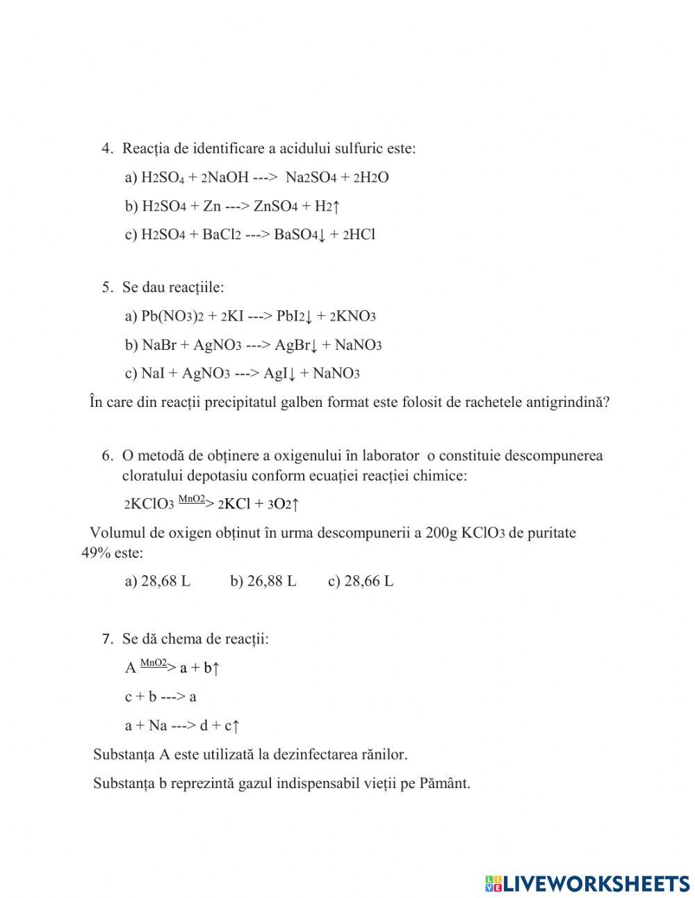 Test Tipuri de reacții chimice