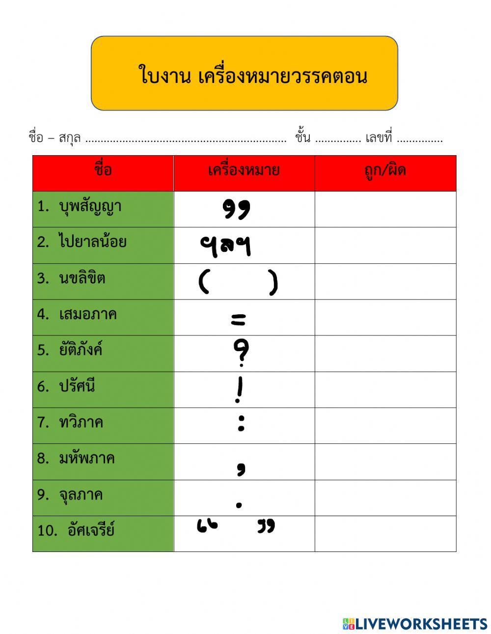 เครื่องหมายวรรคตอน ถูกผิด