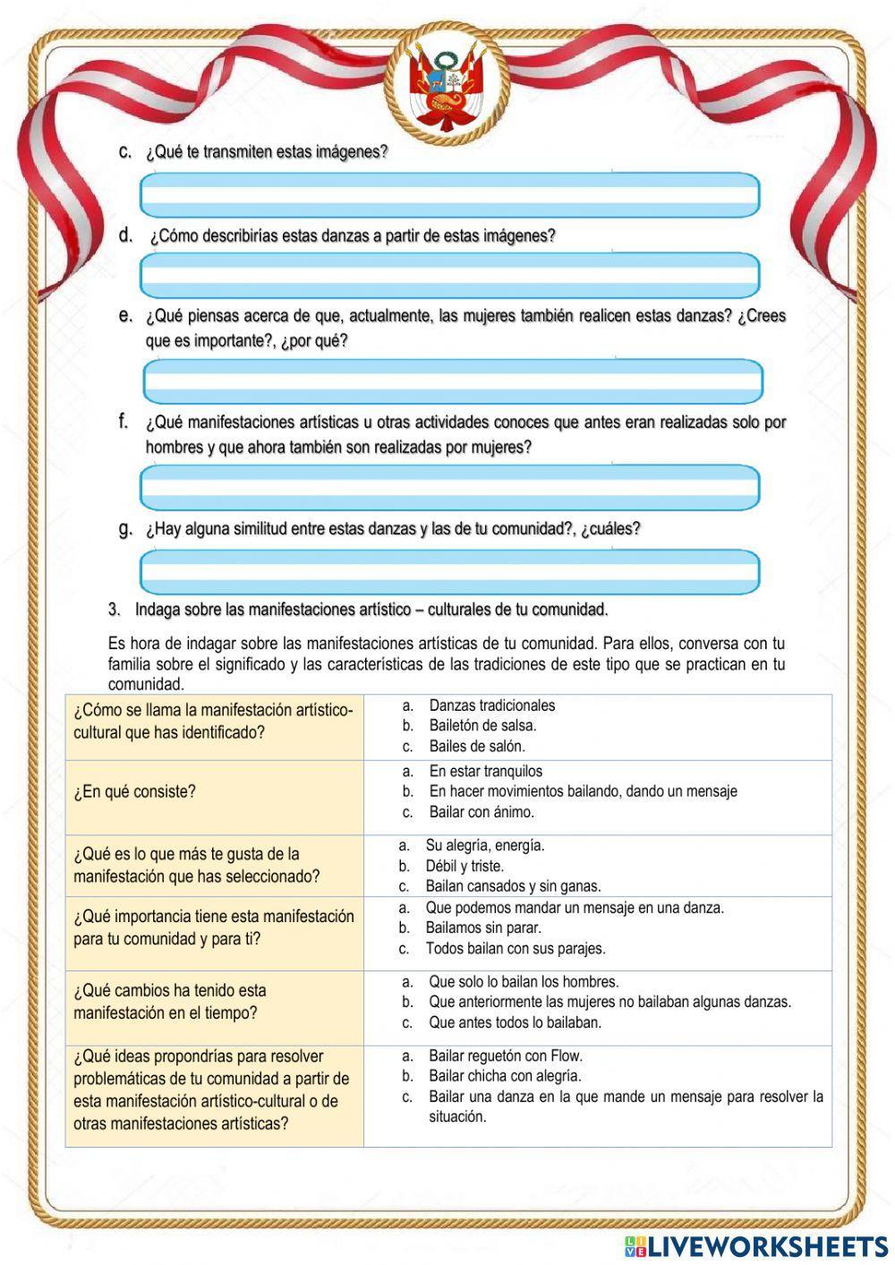 Indago sobre las manifestaciones artístico-culturales para mejorar mi comunidad.