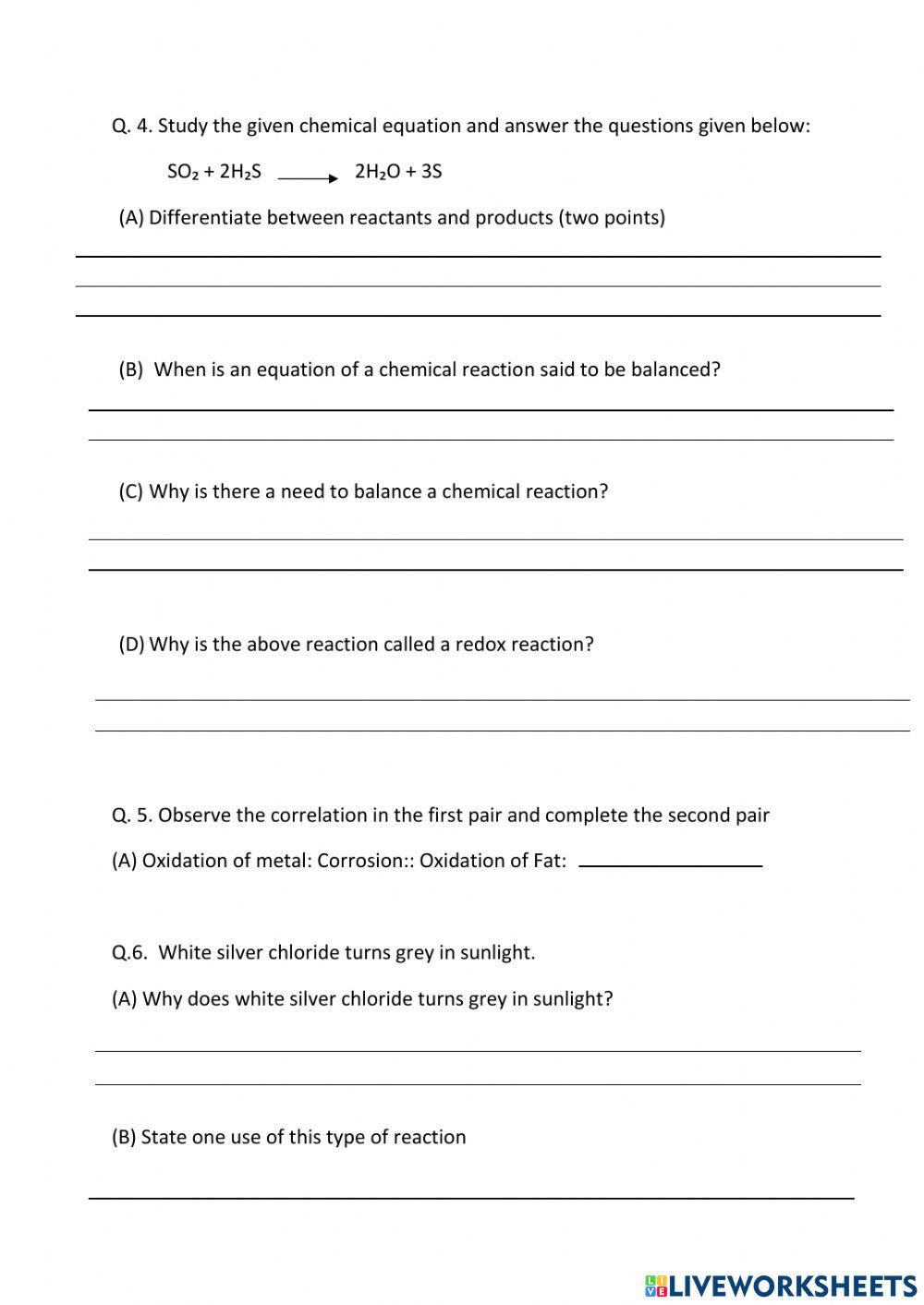Class 10 Chapter 1 Chemical Reactions And Equations Question Answer