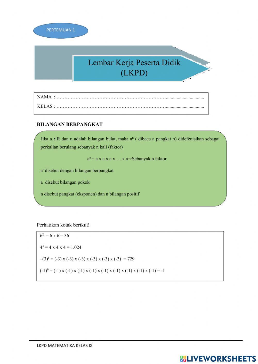 LKPD Bilangan Berpangkat