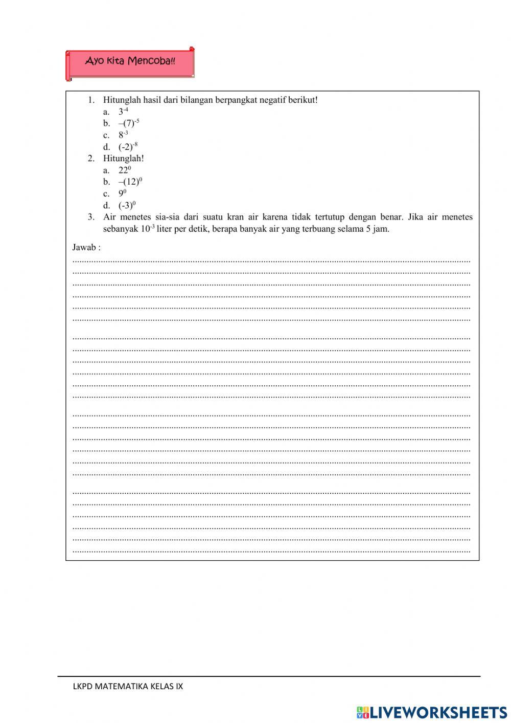 LKPD Bilangan Berpangkat