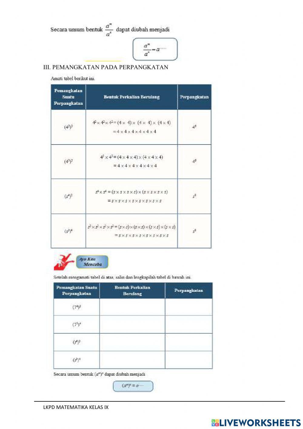 LKPD Bilangan Berpangkat