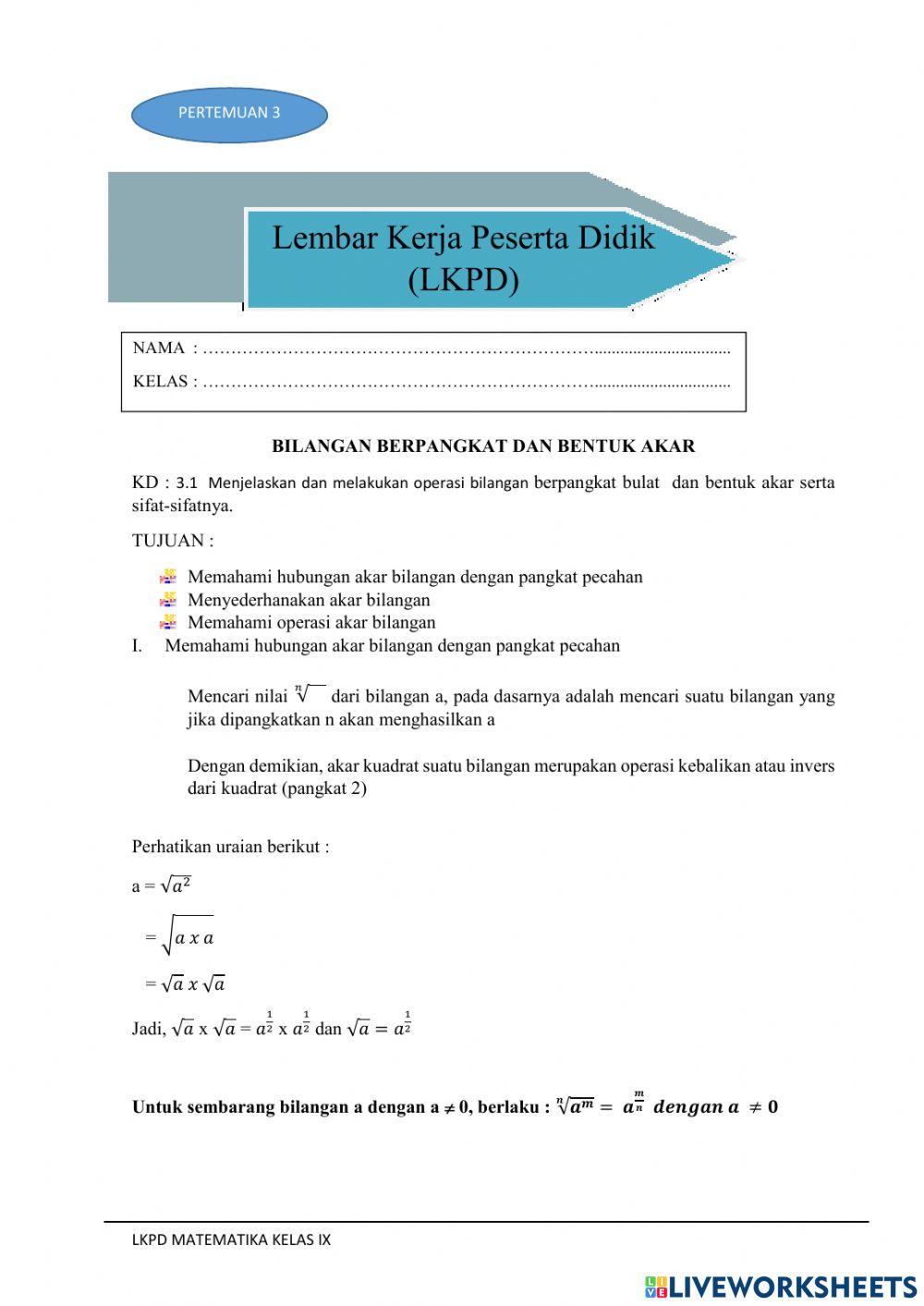 LKPD Bilangan Berpangkat