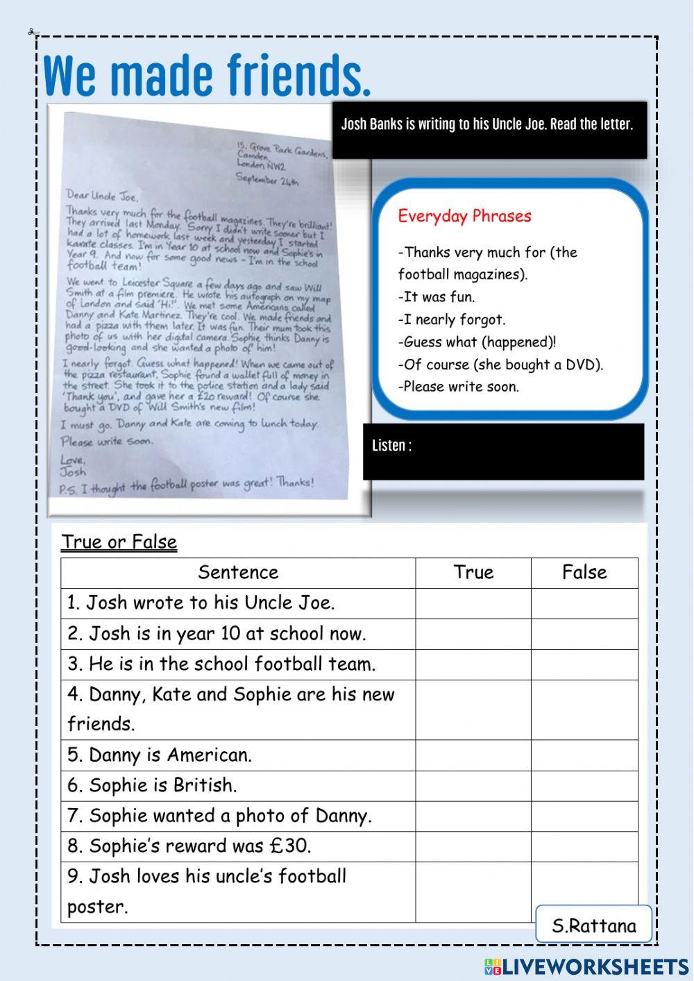 Listening and reading free activity | Live Worksheets