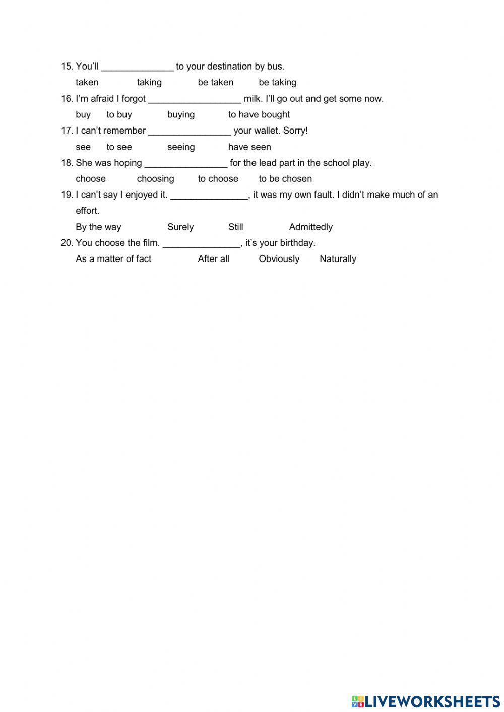 Vocabulary and Grammar Review 2