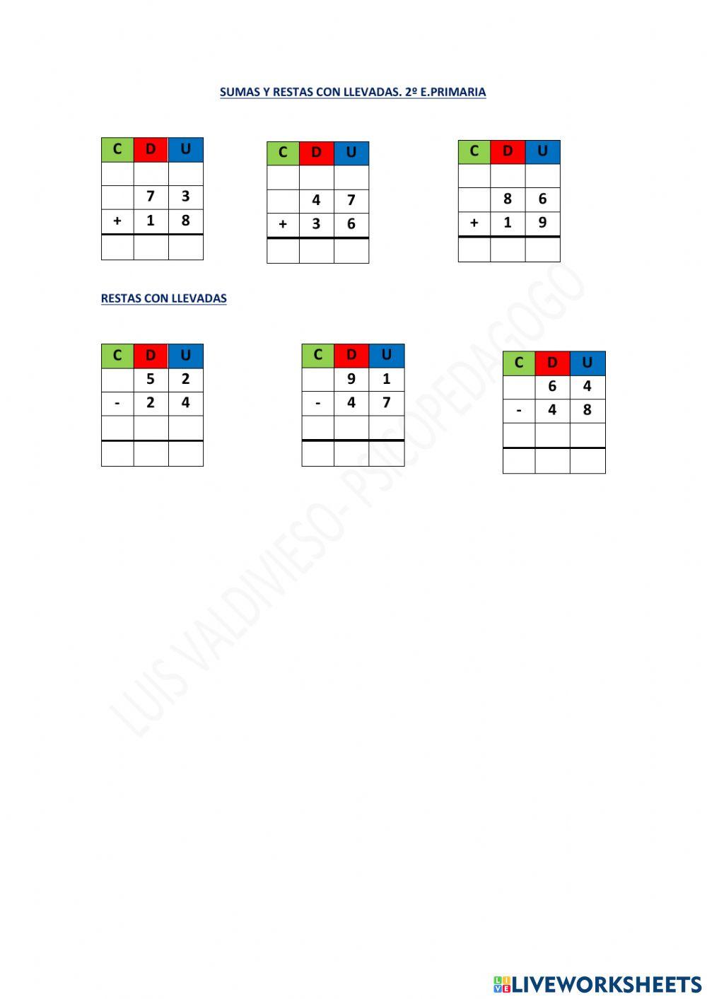 Sumas y restas con llevadas