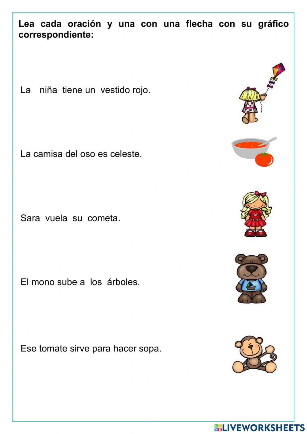 Lectura de oraciones y pictogramas worksheet | Live Worksheets