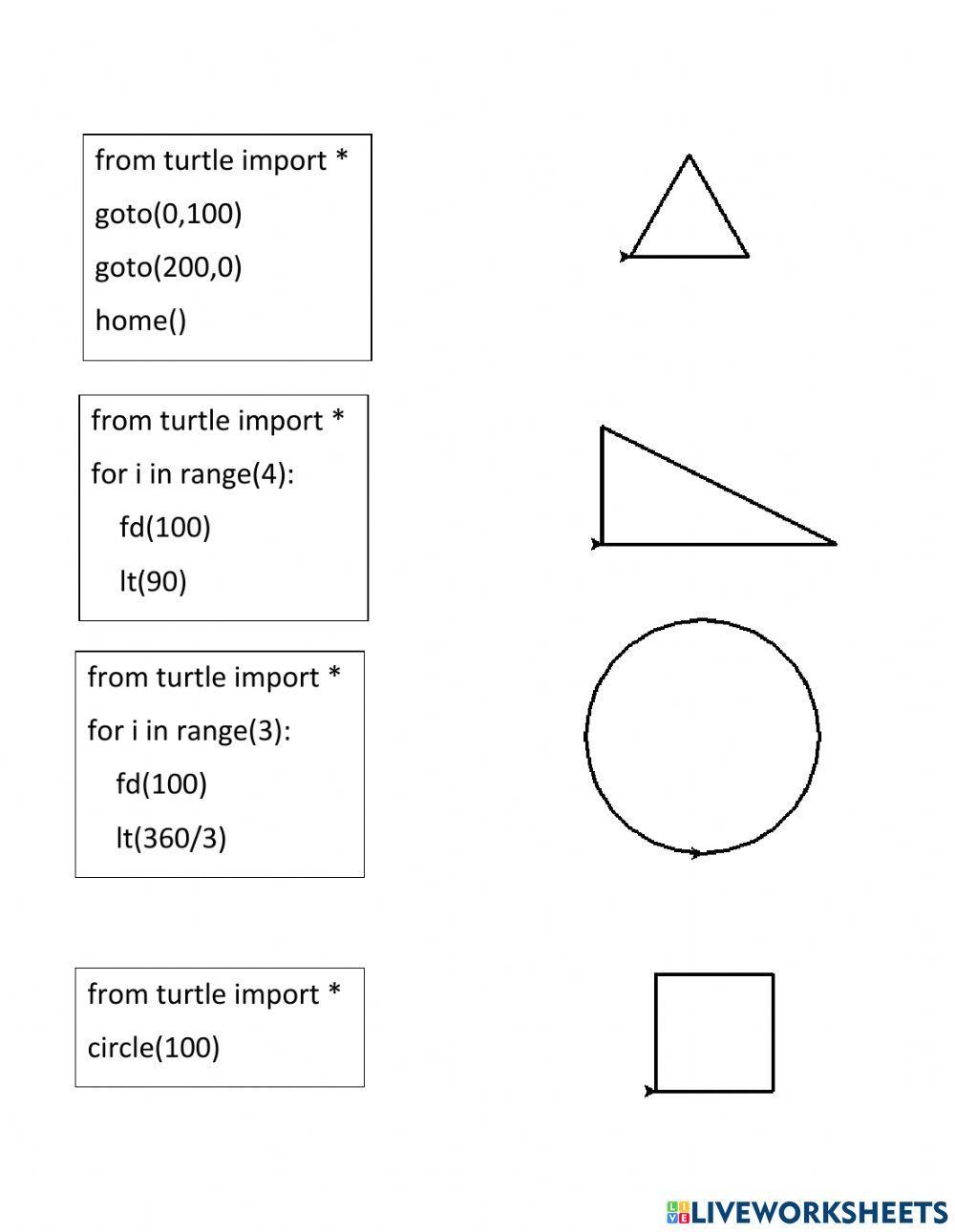Python turtle | Free Interactive Worksheets | 1177896