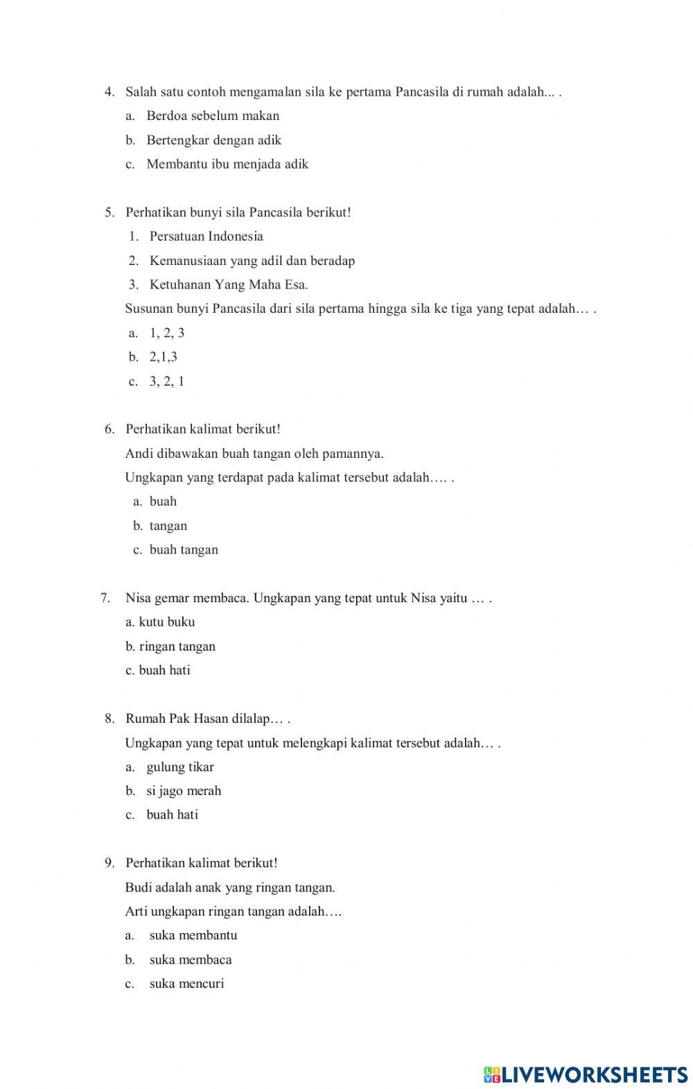 Soal Evaluasi Kelas 2, Tema 1, Subtema 1, Pembelajaran 2