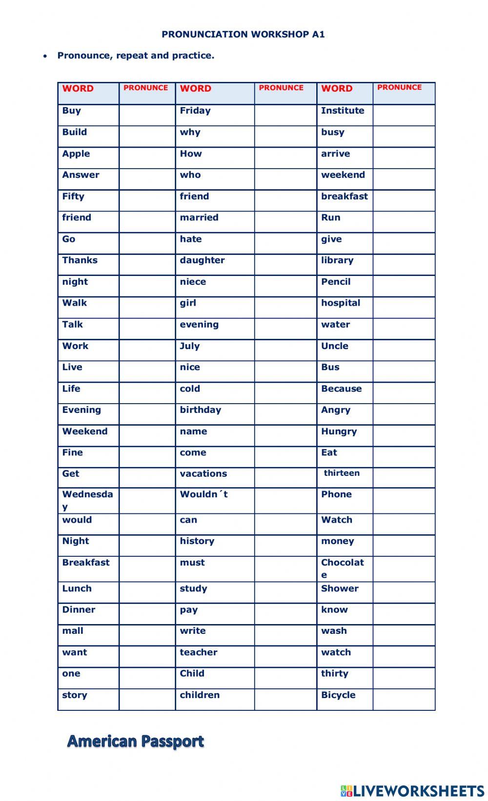 Pronunciation A1 -1. Amerpassport