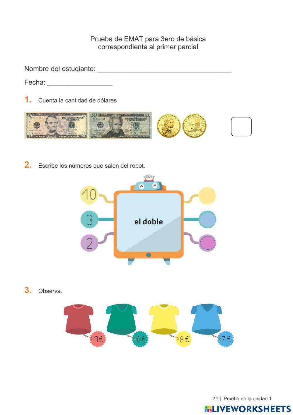 Evaluación de Emat - 3ero Básica