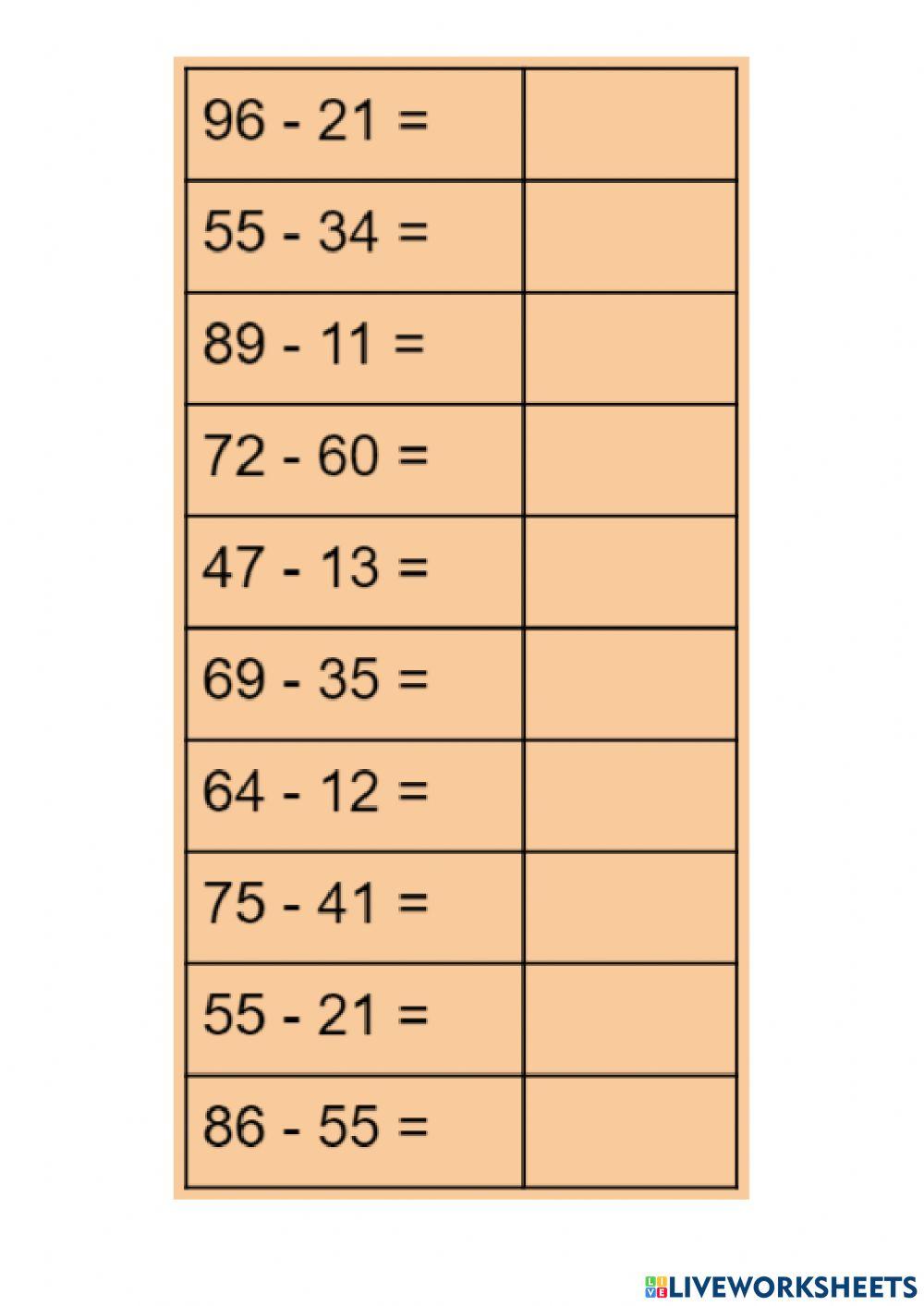 Odčítání do 100 bez přechodu 2