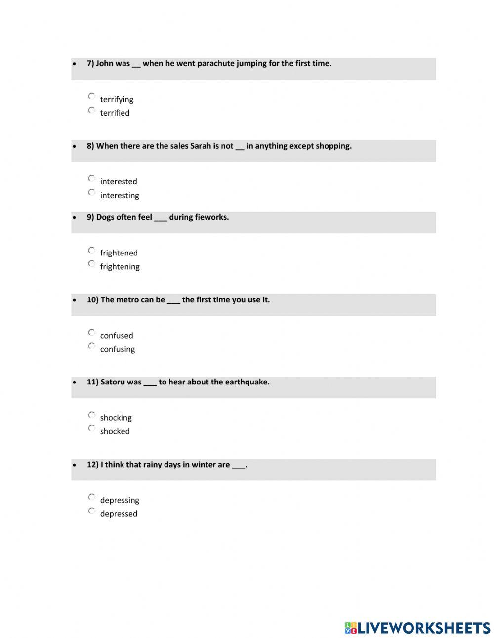 Adjectives ending in -ed and -ing