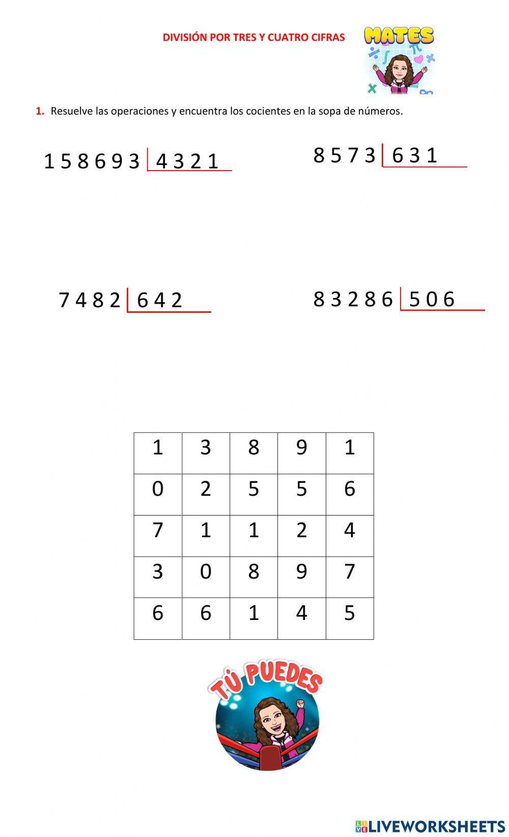 División por 3 y 4 cifras
