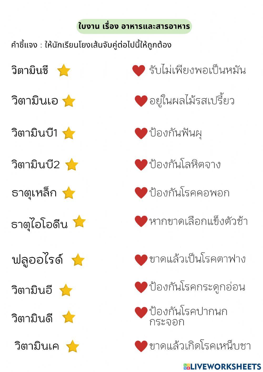 ใบงาน เรื่องสารอาหาร