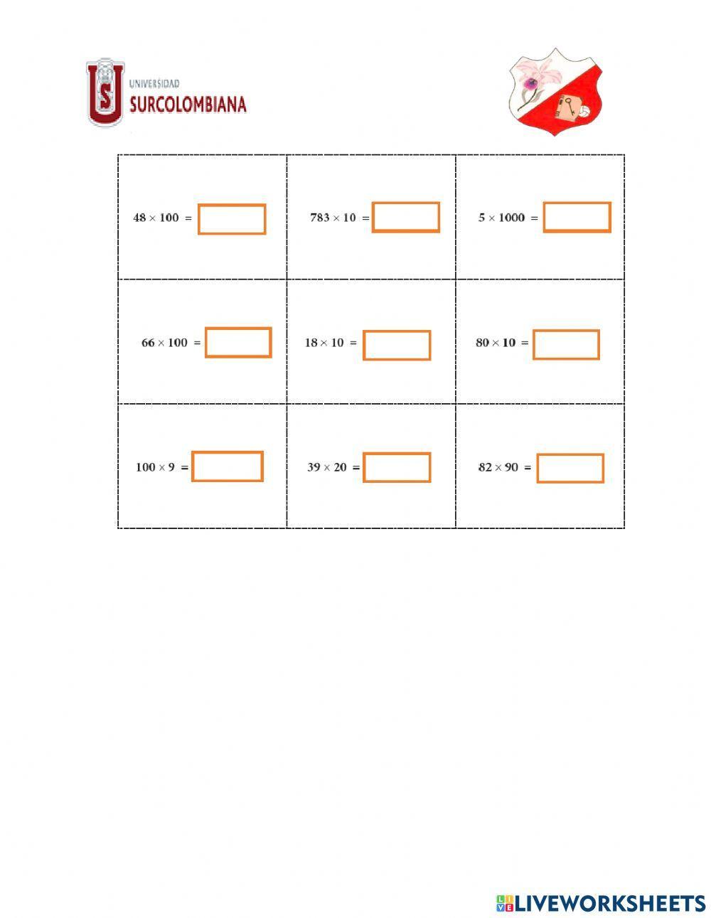 Multiplicacion por 10,100 y 1000