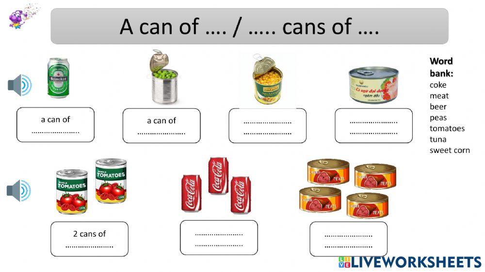 Quantifiers (A can of- A jar of)