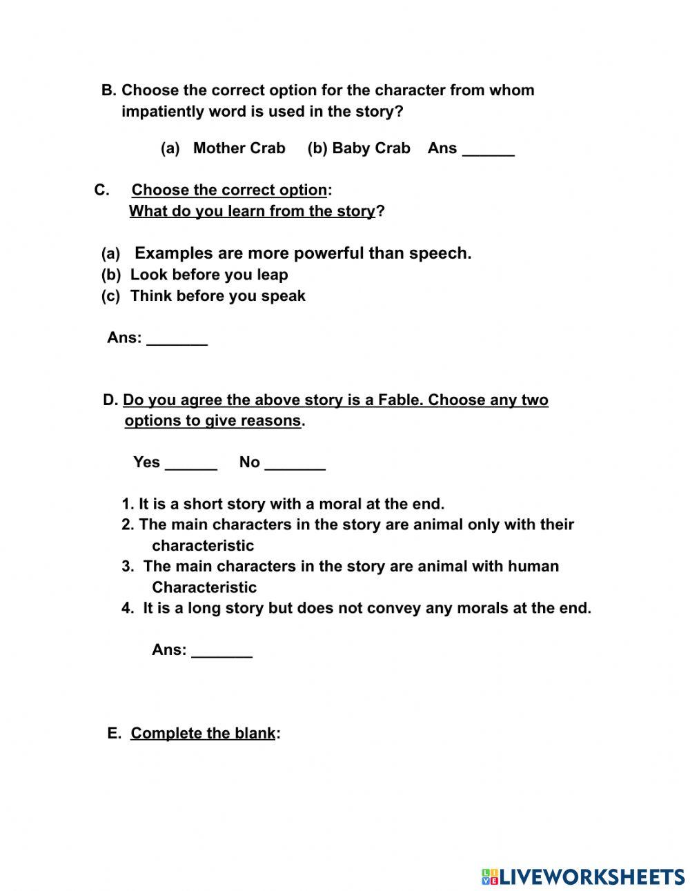 Comprehension passage exercise live worksheets