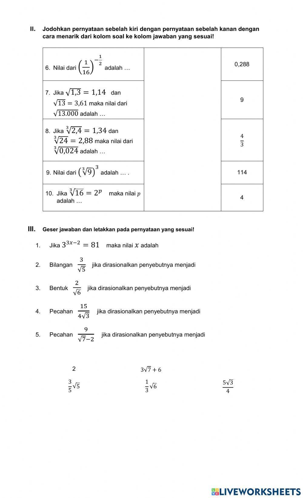 Latihan 2 perpangkatan dan bentuk akar