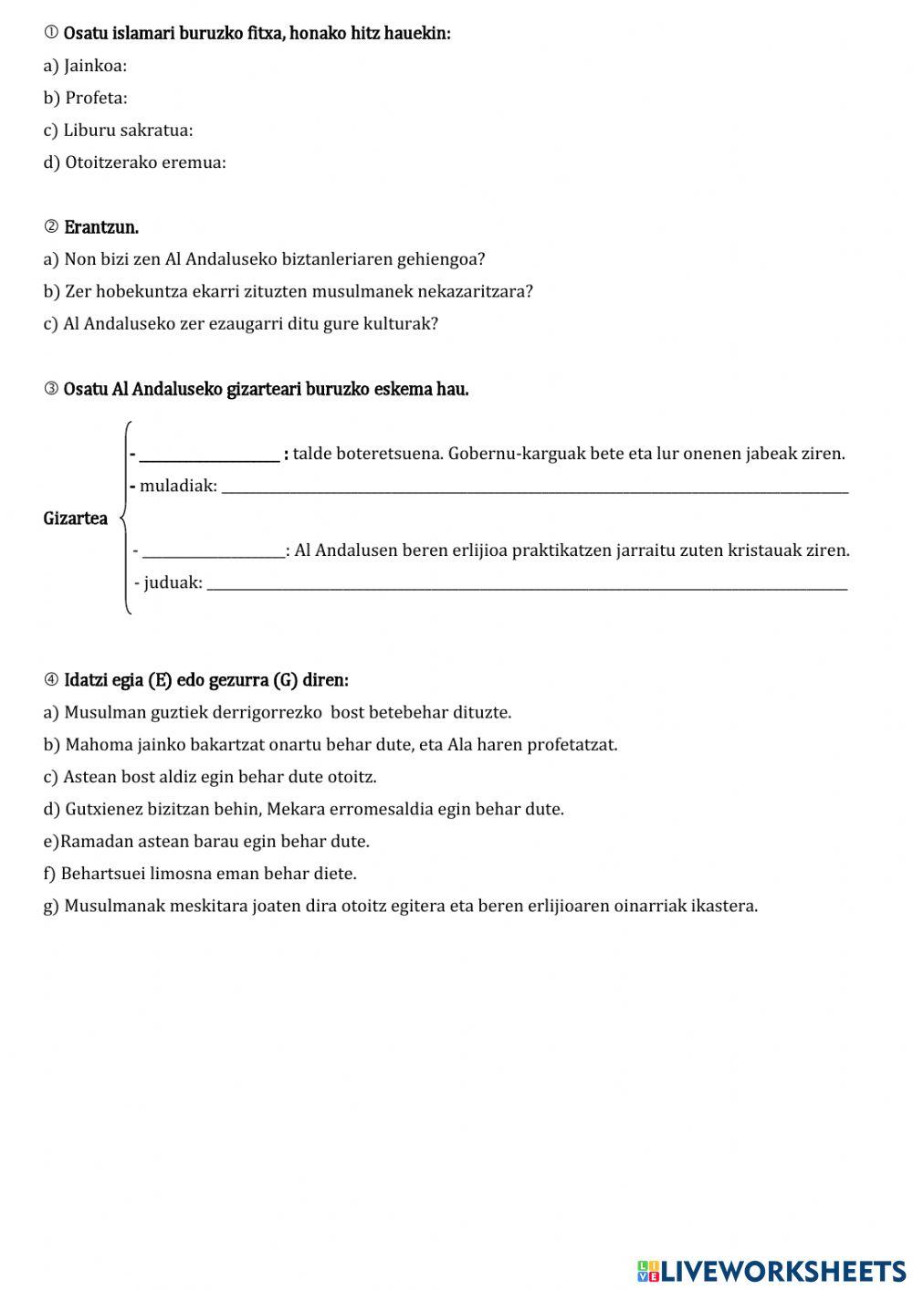 Bizitza eta kultura Al-Andaluseko galdetegia