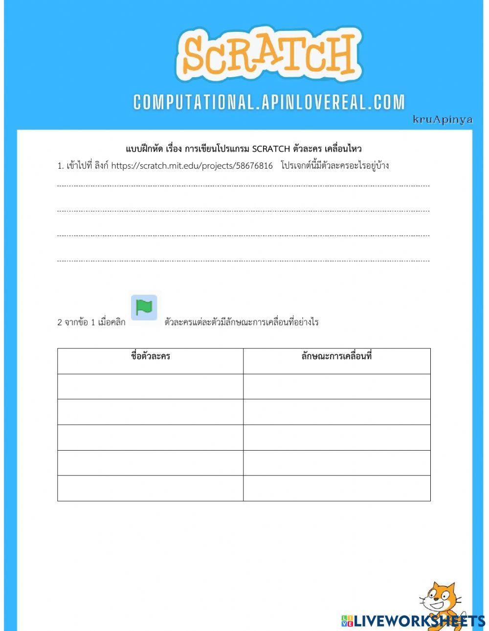 การเขียนโปรแกรม scratch ตัวละคร เคลื่อนไหว