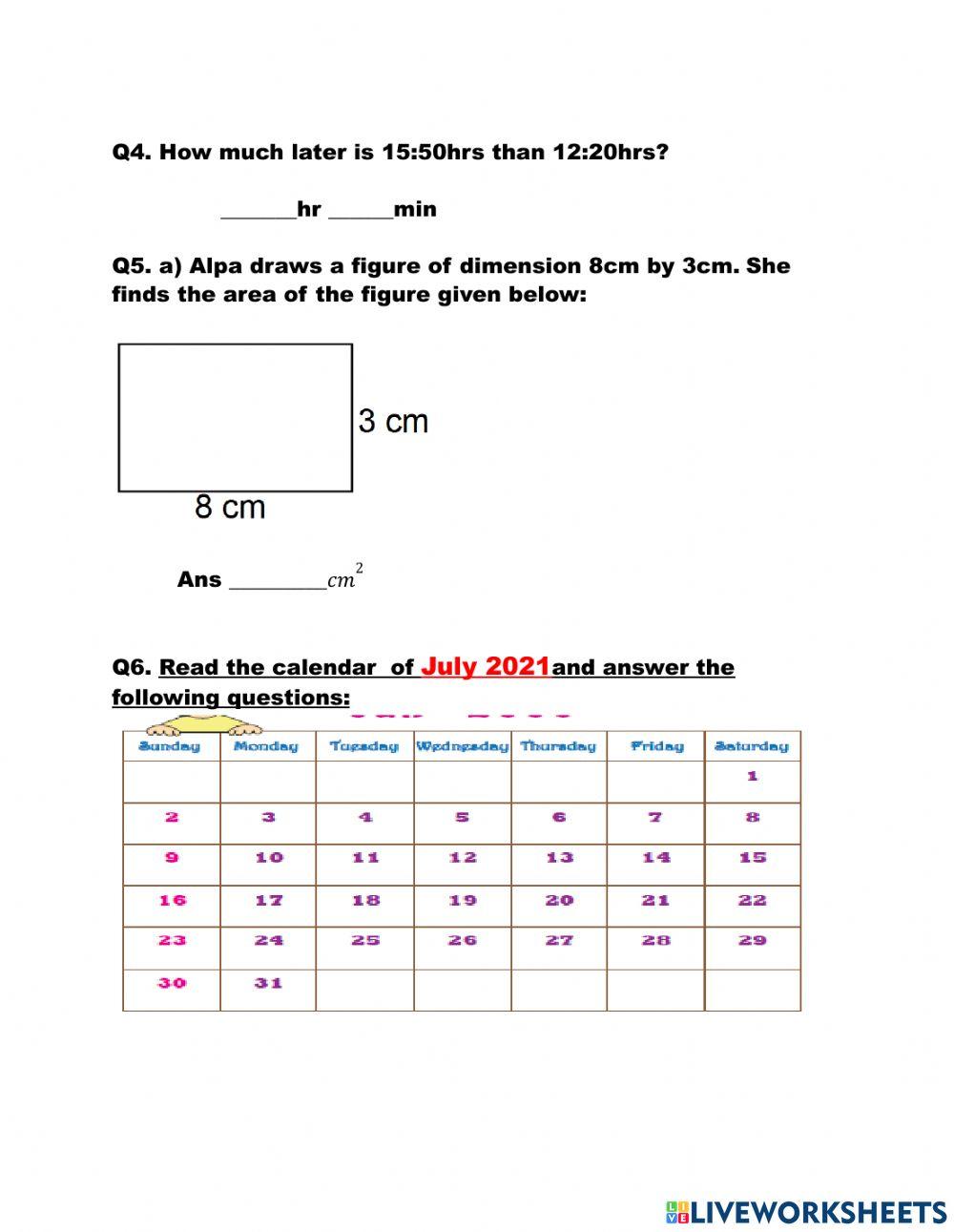 Mathematics worksheet