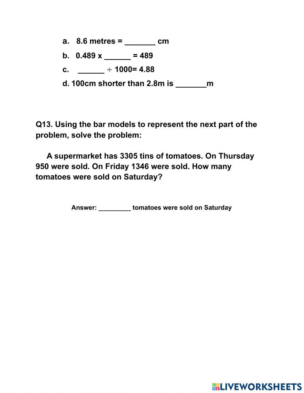 Mathematics worksheet