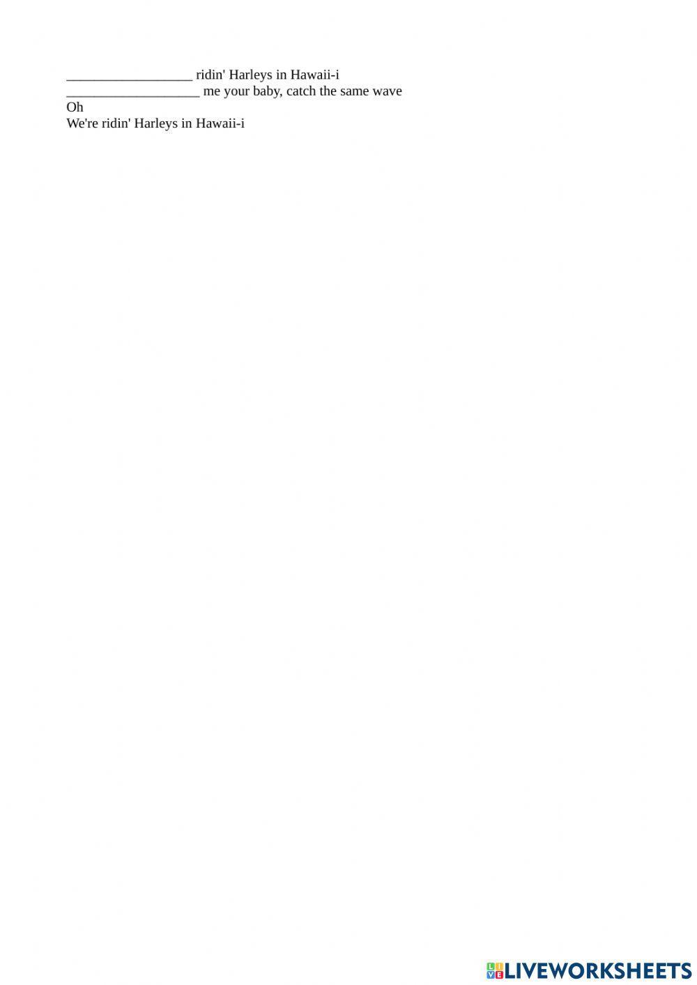 Song - Harleys in Hawaii - Pre-Intermediate