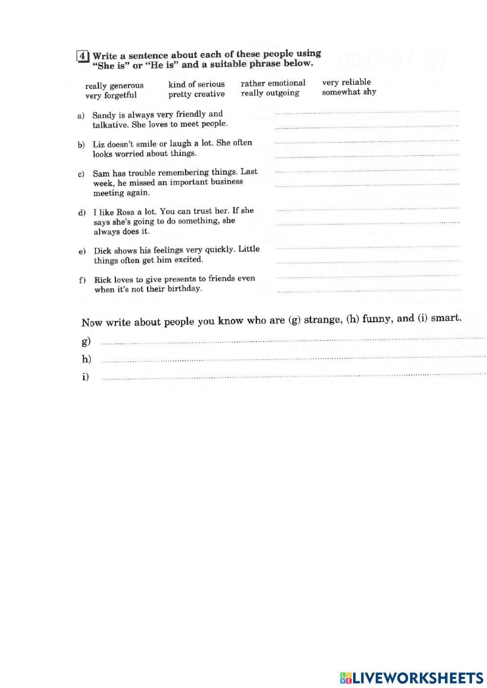 Statements and responses. Taliking about people