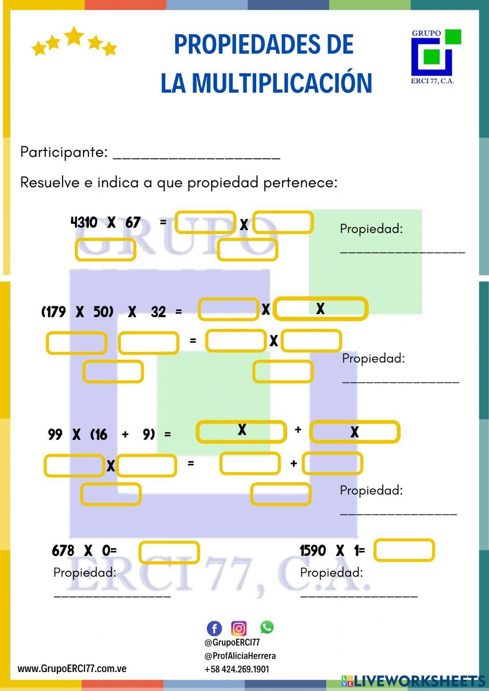 Propiedades de la Multiplicación