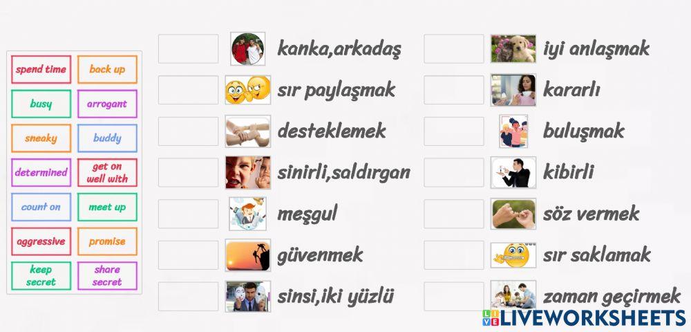 8.sınıf 1.ünite kelimeler (drag and drop) set 1