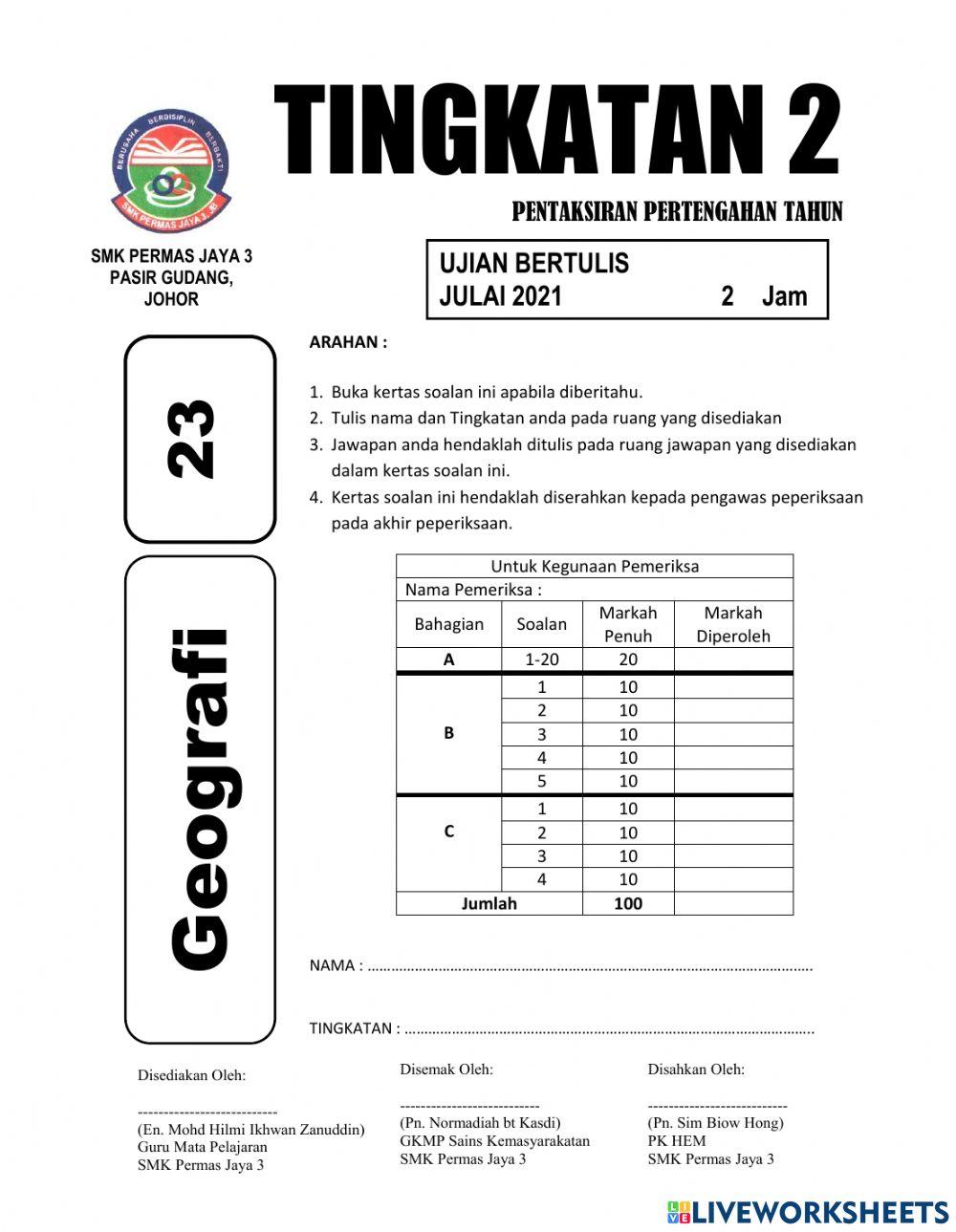 Peperiksaan Pertengahan Tahun 2021 Bahagian A