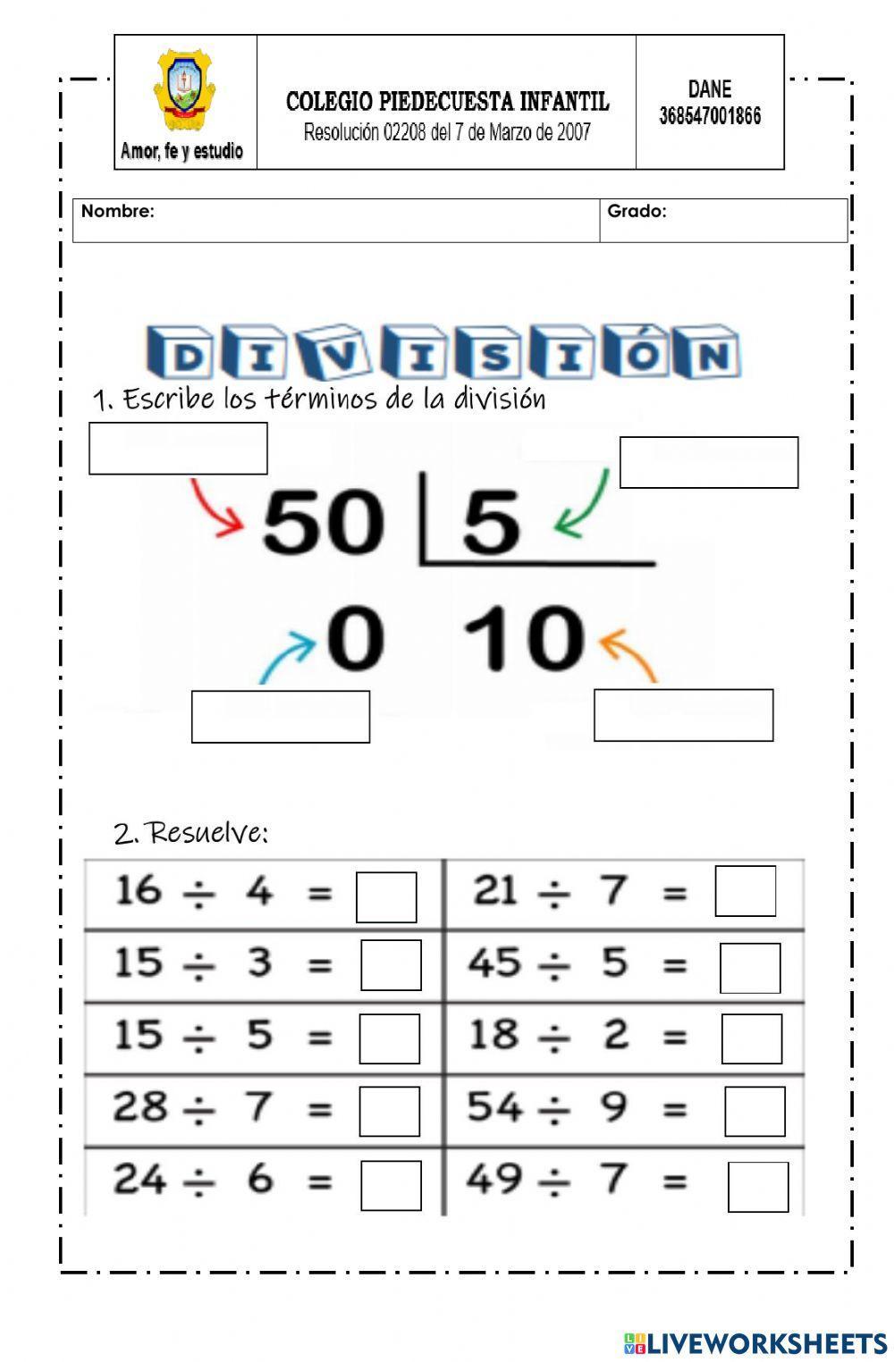Términos de la división