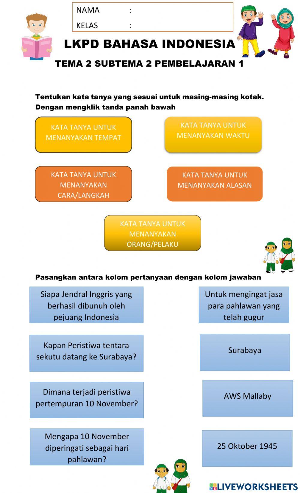 LKPD Bahasa Indonesia Tema 2 Subtema 2 Pembelajaran 1