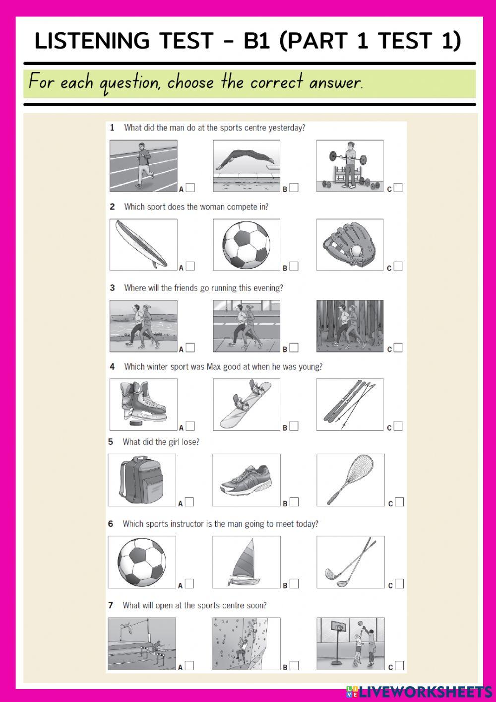 B1 Listening Part 1 Worksheet 1